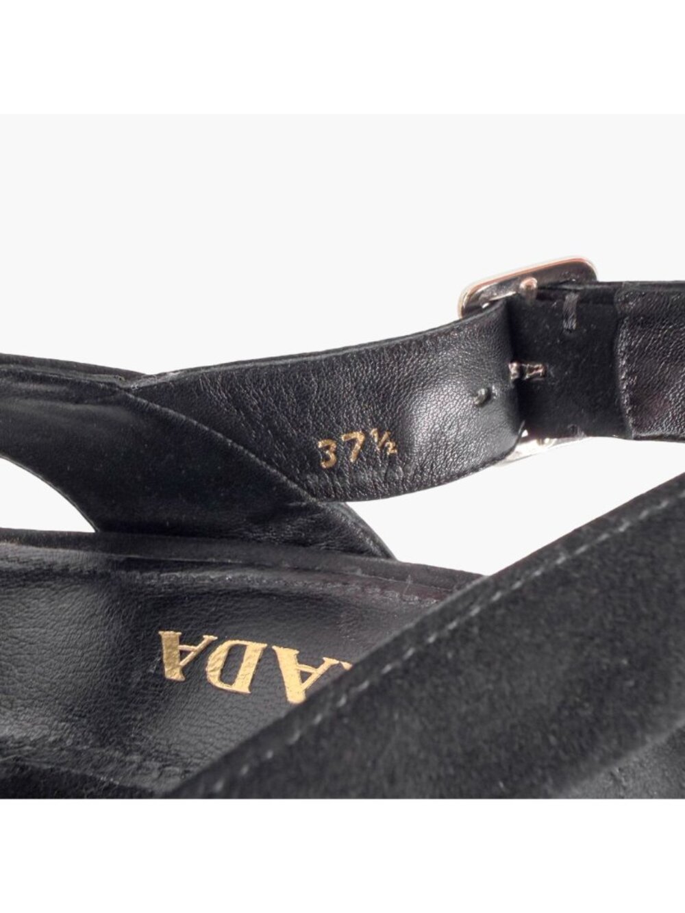 Prada Cross Strap Platform Sandals Black Suede Size 37.5 US 7.5 Women’s - Picture 15 of 15
